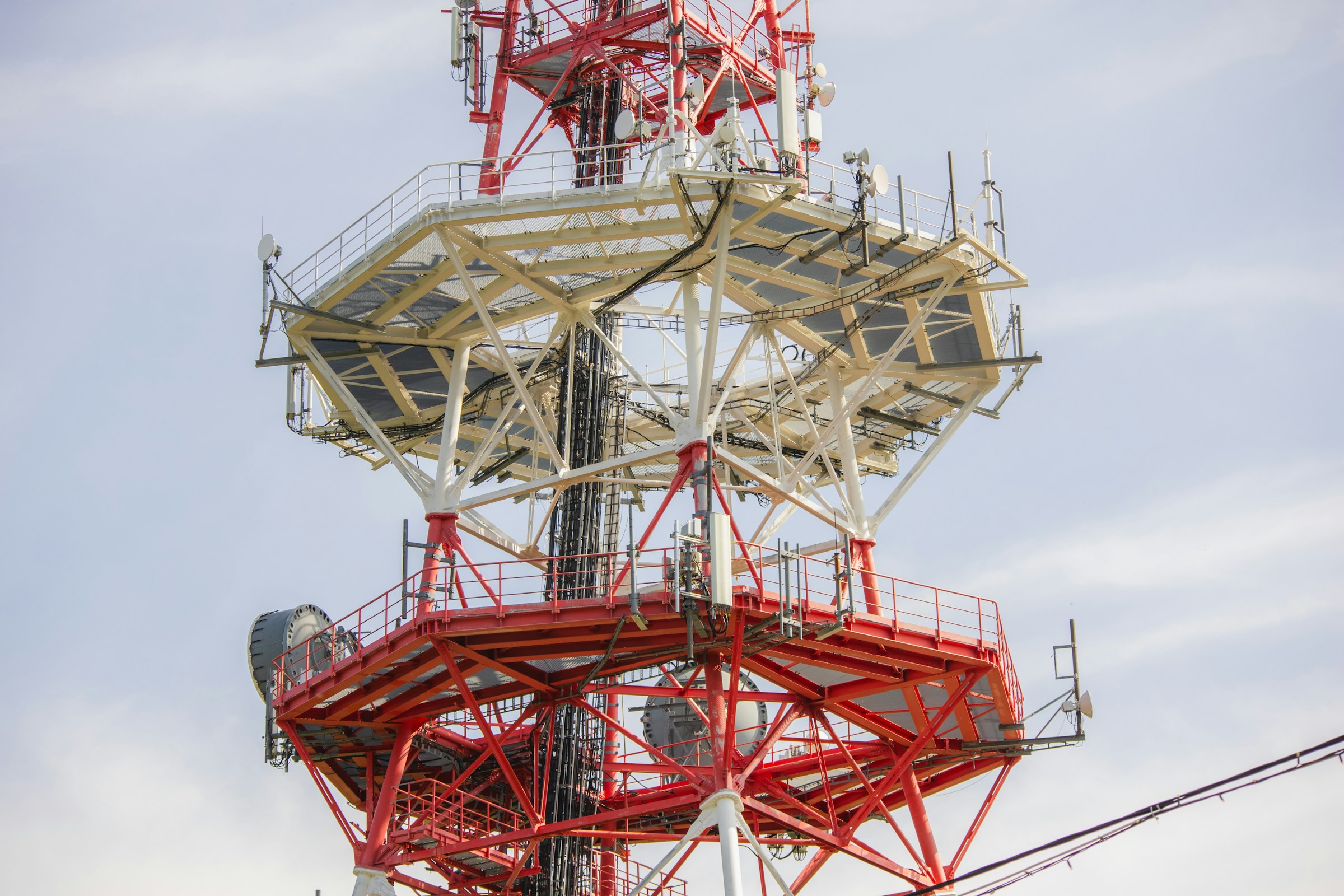 Telecommunication tower infrastructure with antennas and equipment